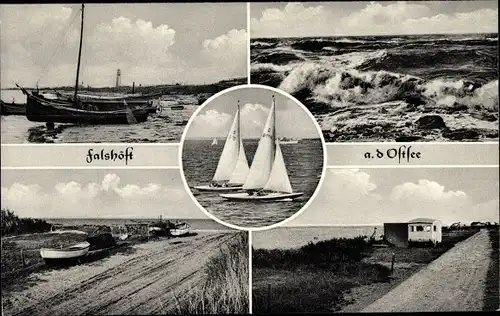 Ak Falshöft Nieby Schleswig Holstein, Strandpartie, Fischkutter