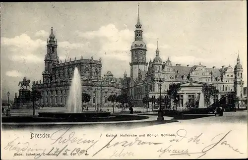 Ak Dresden Zentrum Altstadt, Schloss und katholische Hofkirche