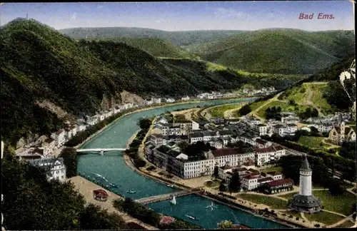 Ak Bad Ems an der Lahn, Ort aus Vogelschau