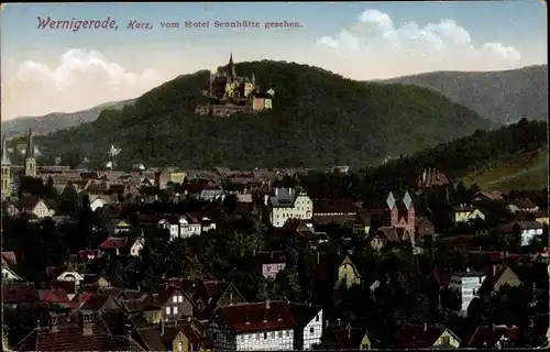 Ak Wernigerode Harz, Ortschaft vom Hotel Sennhütte gesehen