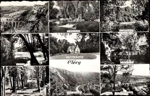 Ak Clécy Calvados, Moulin du Vey, Vallee de l'Orne, Le Chateau, Foret