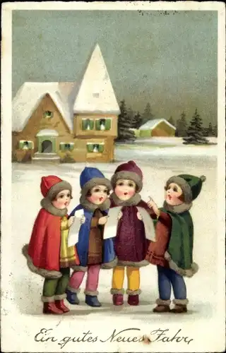 Ak Glückwunsch Neujahr, Singende Kinder