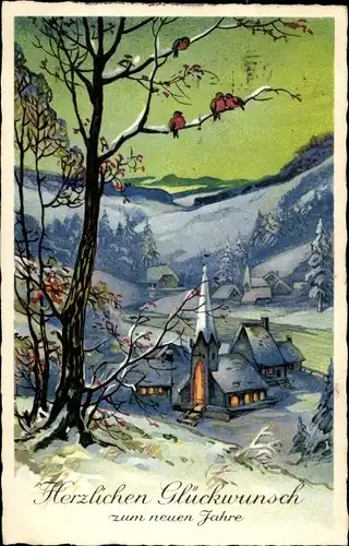 Ak Glückwunsch Neujahr, Winterlandschaft, Ortschaft