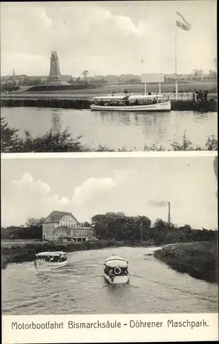 Ak Hannover Döhren Wülfel, Motorbootfahrt Bismarcksäule, Maschpark