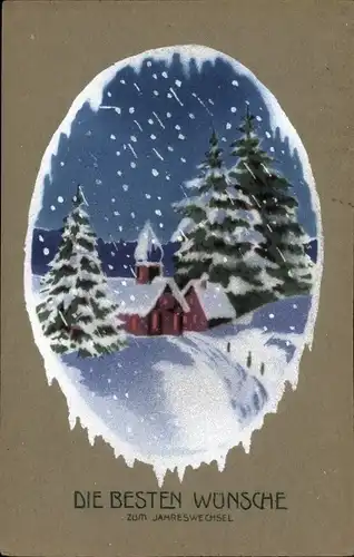 Ak Glückwunsch Neujahr, Ortschaft im Schneefall, Winter