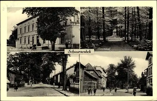 Ak Schwarzenbek in Lauenburg, Bahnhof, Ehrenmal, Lauenburger Straße