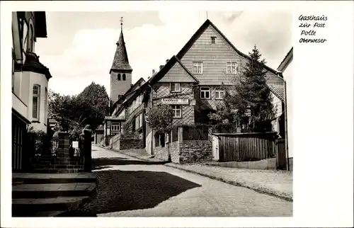 Ak Polle an der Weser, Gasthof zur Post, Straßenpartie