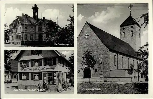 Ak Zusenhofen Oberkirch Baden Württemberg, Kirche, Schulhaus, Kaufhaus