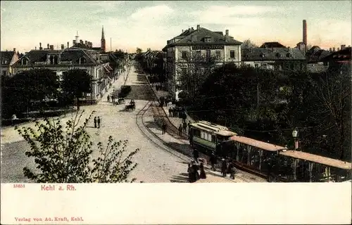 Ak Kehl am Rhein, Straßenpartie, Ort, Straßenbahn