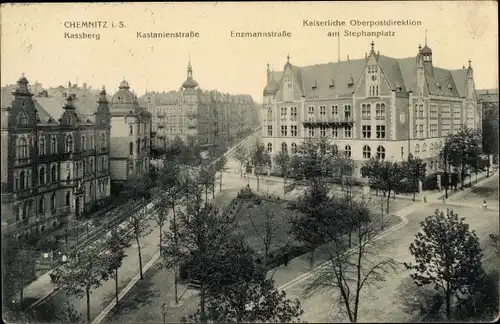 Ak Chemnitz Sachsen, Kassberg, Oberpostdirektion am Stephanplatz, Enzmannstraße, Kastanienstraße