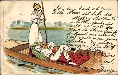 Künstler Ak Thackeray, Lance, Frau und Mann in einer Gondel
