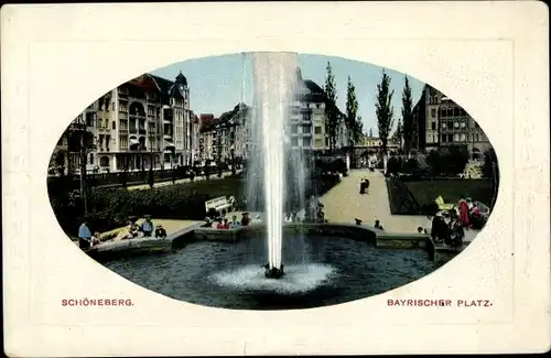 Ak Berlin Schöneberg, Bayrischer Platz, Wasserfontaine