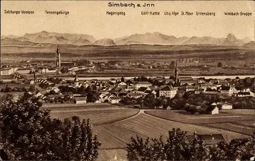 Ak Simbach am Inn Niederbayern, Blick auf den Ort, Gebirge, Wimbach Gruppe, Salzburger Voralpen