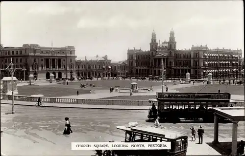 Ak Pretoria Südafrika, Church square looking north, Straßenbahn