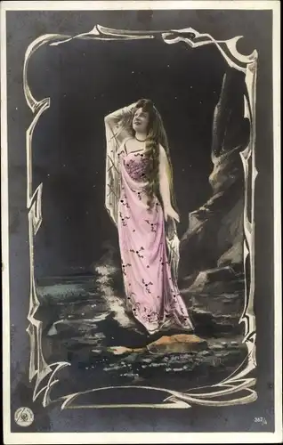 Jugendstil Ak Frau am Meer