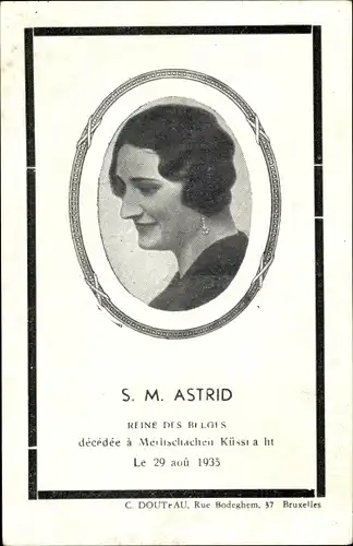 Ak Königin Astrid von Schweden, Königin von Belgien, Trauerkarte