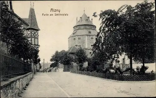 Ak Alzey in Rheinhessen, Partie am Schillerplatz, Turm
