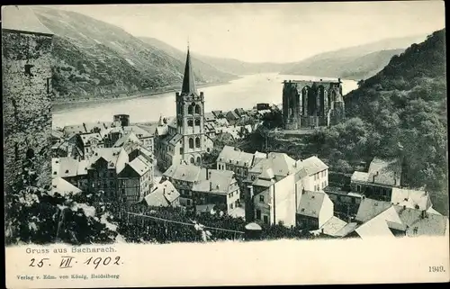 Ak Bacharach am Rhein im Kreis Mainz Bingen, Totalansicht der Ortschaft, Wernerkapelle