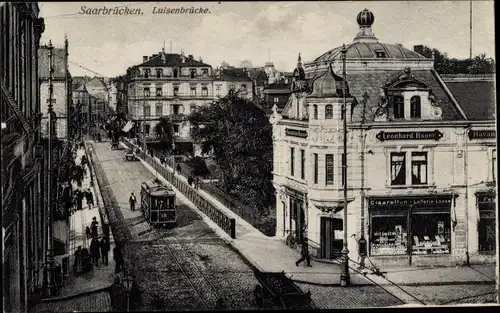 Ak Saarbrücken im Saarland, Partie an der Luisenbrücke, Zigarrenladen, Inh. Leonhard Bauer