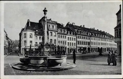 Ak St. Johann Saarbrücken im Saarland, St. Johanner Markt, Brunnen