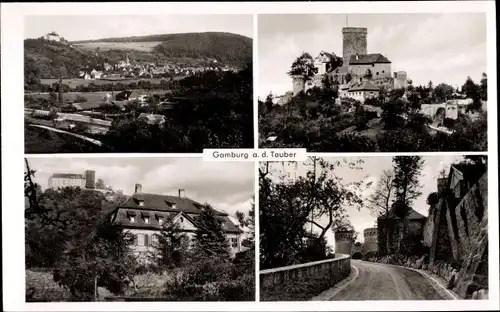 Ak Gamburg Werbach an der Tauber, Alte Burg, Totalansicht, Zufahrt zur Burg, Blick auf den Berg