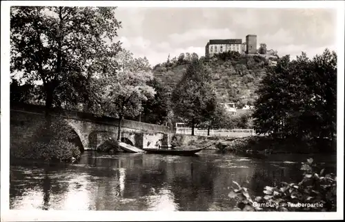 Ak Gamburg Werbach an der Tauber, Schloss, Brücke, Caritas Erholungsheim