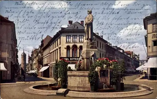 Ak Darmstadt in Hessen, Bismarckdenkmal, Ludwigstraße u. Ernst Ludwigstraße