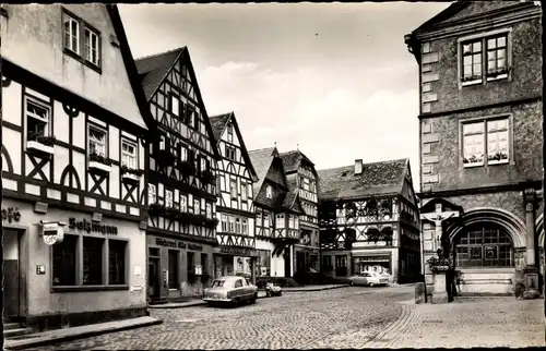 Ak Lohr am Main Unterfranken, alte Fachwerkhäuser, Café