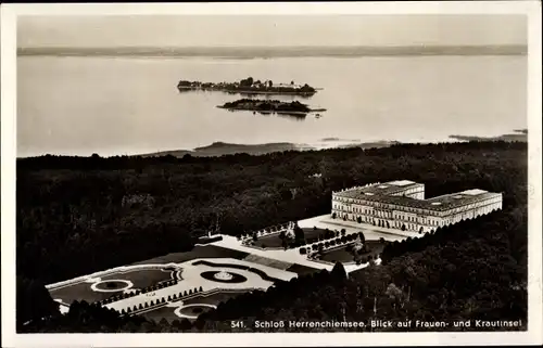 Ak Herrenchiemsee Chiemsee Oberbayern, Vogelschau, Frauen und Krautinsel