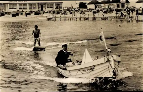 Ak Ostseebad Dahme in Holstein, Wellenreiter, Motorboot Peter H. Ulbrich