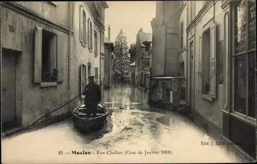 Ak Meulan en Yvelines, Rue Challan, Crue de Janvier 1910