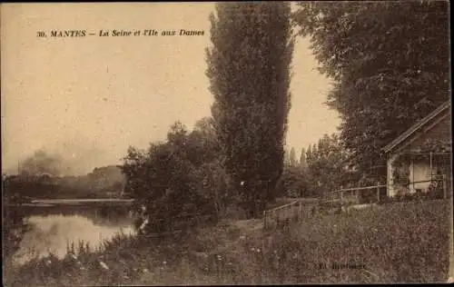 Ak Mantes Yvelines, La Seine, L'Ile aux Dames