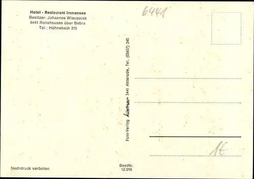 Ak Ronshausen in Hessen, Hotel Restaurant Immensee, Kegelbahn