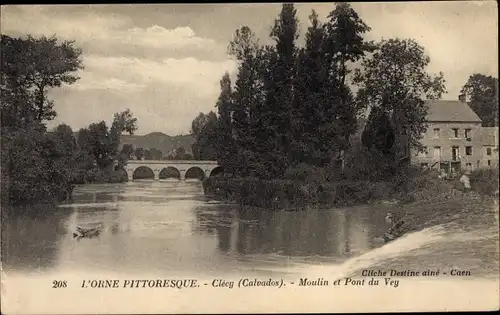 Ak Clécy Calvados, Le Pont du Vey, Moulin