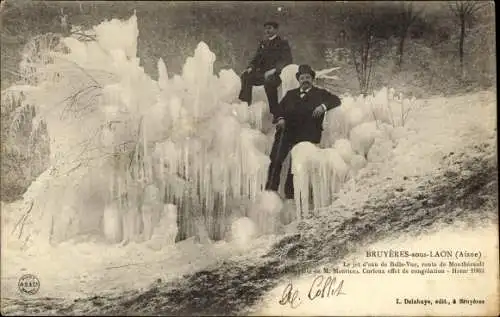 Ak Bruyeres sous Laon Aisne, Le jet d'eau de Belle Vue, Hiver 1903