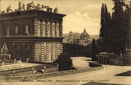 Ak Firenze Florenz Toscana, Palazzo Pitti, Parte posteriore con veduta della Cattedrale