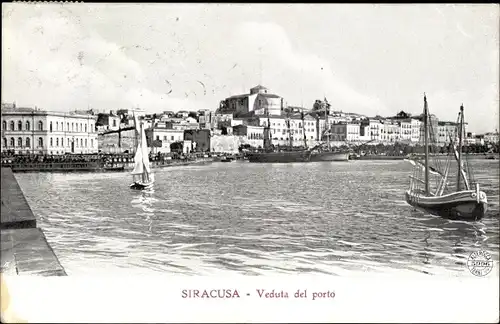 Ak Siracusa Syrakus Sicilia, Panorama dal Porto, Blick auf den Hafen