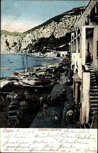 Ak Capri Neapel Campania, Marina Grande, Hafenpartie, Kutsche, Boote