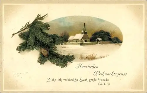 Ak Glückwunsch Weihnachten, Kirche, Winter, Luk. 2 10