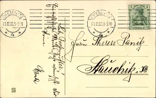 Präge Litho Glückwunsch Neujahr, Wassermühle, Stechpalmenzweige