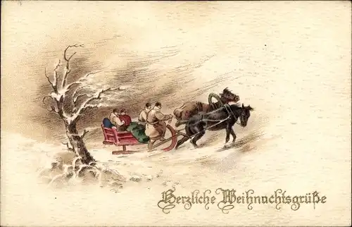 Ak Glückwunsch Weihnachten, Pferdeschlitten