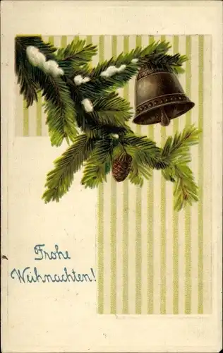 Präge Ak Glückwunsch Weihnachten, Tannenzweig, Glocke