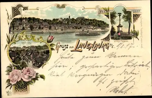 Litho Lauenburg an der Elbe, Kriegerdenkmal, Totalansicht