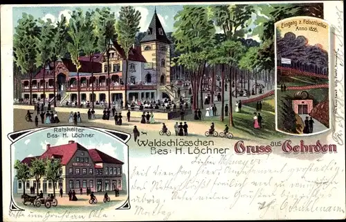 Litho Gehrden bei Hannover, Waldschlösschen, Ratskeller, Eingang zum Felsenkeller