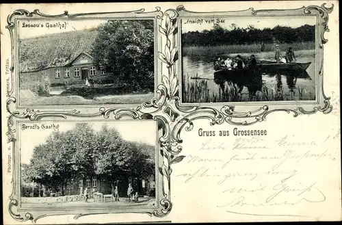 Ak Großensee in Holstein, Seepartie, Lessau's Gasthof, Berodt's Gasthof