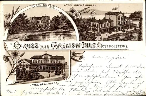 Litho Gremsmühlen Malente in Ostholstein, Hotel Diecksee, Hotel Brahmberg