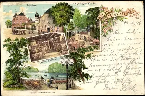 Litho Eutin in Ostholstein, Luisenzimmer, Voss Brücke, Voss Haus, Weg nach Agnes Werder