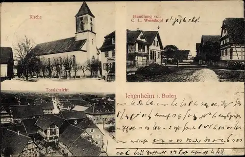 Ak Ichenheim Neuried in Baden Württemberg, Handlung, Totalansicht, Kirche