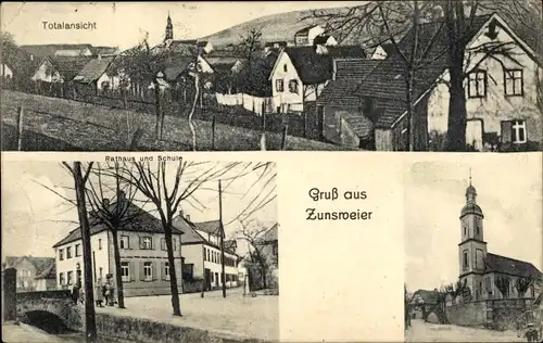 Ak Zunsweier Offenburg in Baden Schwarzwald, Kirche, Totalansicht, Rathaus, Schule