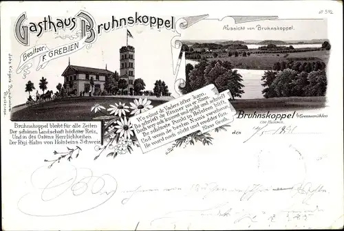 Litho Bruhnskoppel Malente in Ostholstein, Gasthaus Bruhnskoppel, Landschaft